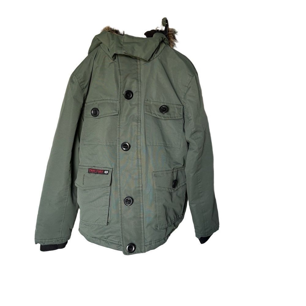 PHAT FARM Parka Jacket Olive Green Weather Gear Faux Fur Hood Hip Hop Streetwear